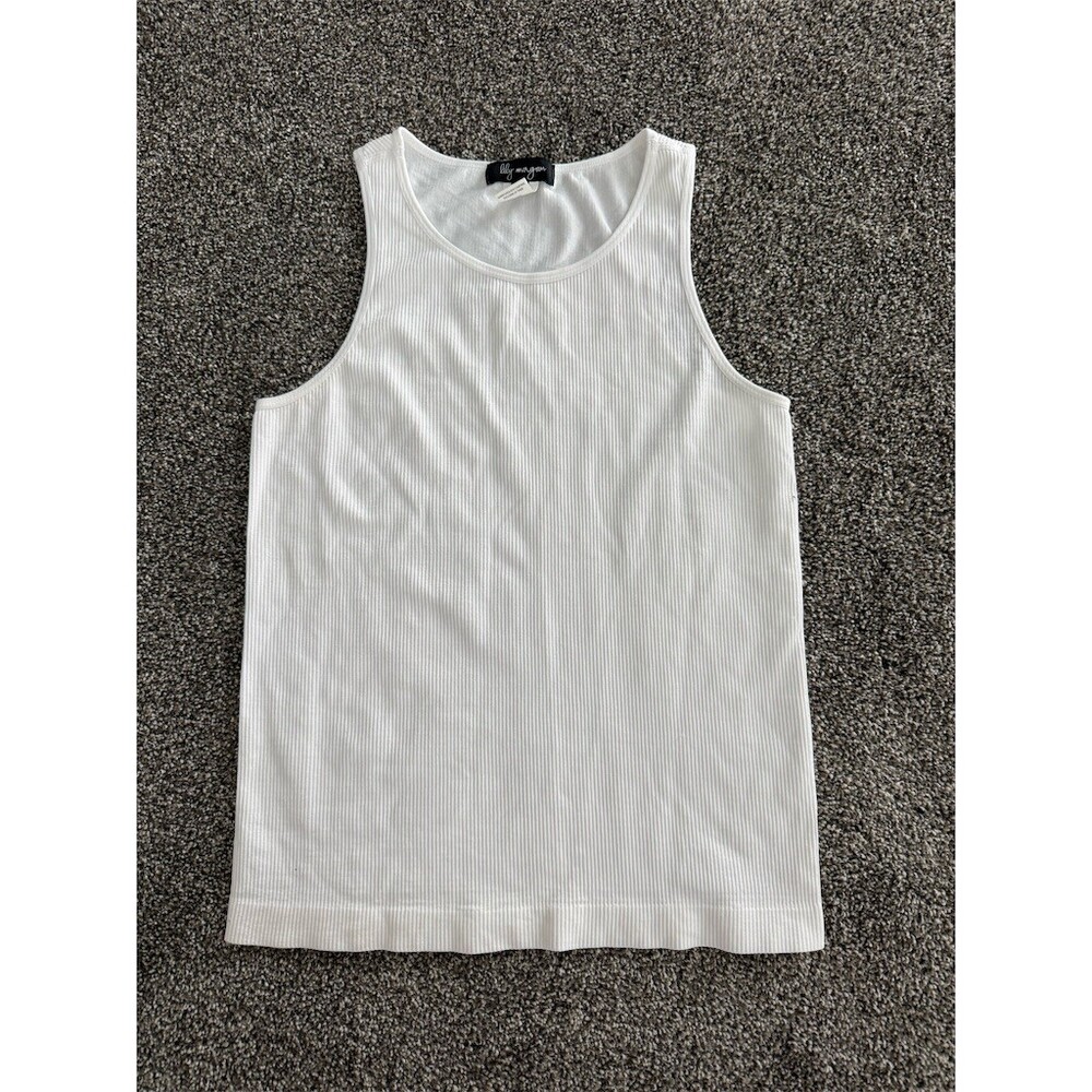 Lily Morgan Tank Top Womens Size L White Ribbed Knit Scoop Neck Sleeveless